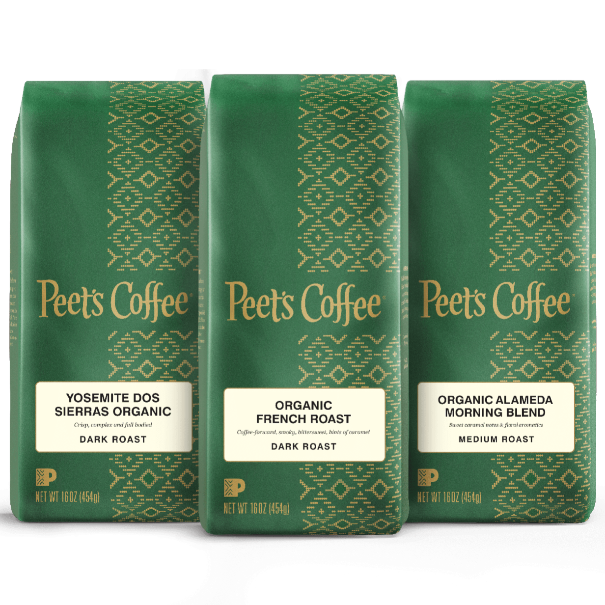 Peet's Coffee Organic coffee bundle in 3 16 oz green bags